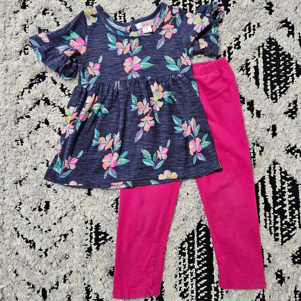 Unik Toddler Girl 2 Piece Flower Pants Set 2T